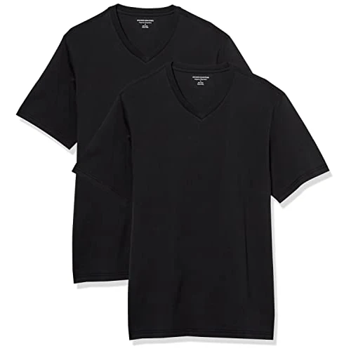 Amazon Essentials Heren Regular-Fit T-shirt met korte mouwen en V-hals (verkrijgbaar in Big & Tall), pak van 2, zwart, 5X-Large Big Tall