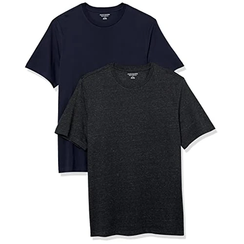 Offerta a tempo: Amazon Essentials T-shirt da uomo, 100% cotone e misto cotone, vestibilità regolare, girocollo a maniche corte, confezione da 2, grigio antracite/blu navy, M - 0.00% da 10.51 € a 10.51 €