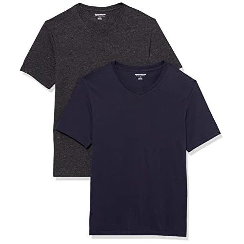 Oferta limitada: Amazon Essentials Camiseta de manga corta ajustada con cuello en V para hombre, paquete de 2, azul marino/carbón jaspeado, talla XL de 11.28 € a 11.28 € (ahorro 0.00%)