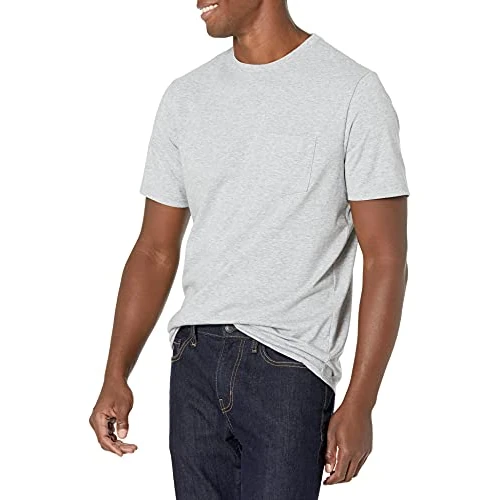Offerta a tempo: Amazon Essentials T-Shirt Girocollo con Tasca a Maniche Corte Uomo, Pacco da 2, Grigio Puntinato, L - 25% da 7.14 € a 5.32 €