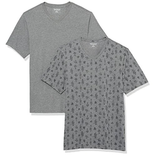 Zeitlich begrenztes Angebot: Amazon Essentials Herren V-Neck Kurzarmhemd T-Shirt, 2er-Pack, Grau Meliert Kaktusmuster, XXL von 12.35 € auf 12.35 € (0.00% Rabatt)