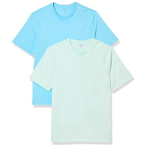 Amazon Essentials Men's T-Shirt Regular-Fit Short-Sleeve Crewneck, Pack of 2, Aqua Blue/Light Blue, Medium