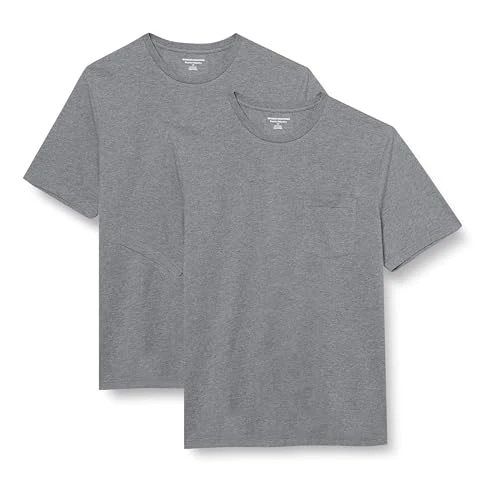 Limited-time offer: Amazon Essentials Men's Short-Sleeve Crewneck Pocket T-Shirts, Pack of 2, Grey Heather, S from 14.99 £ to 14.99 £ (save 0.00%)