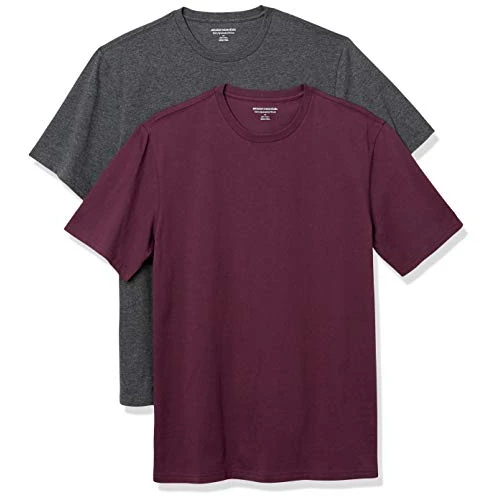 Amazon Essentials Men's T-Shirt Slim-Fit Short-Sleeve Crewneck, Pack of 2, Burgundy/Charcoal Heather, L