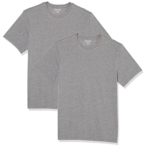 Amazon Essentials T-shirt ajusté à encolure ronde et manches courtes Homme, Lot de 2, Gris Chiné, XXL