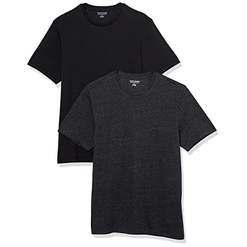 Amazon Essentials Heren Slim-Fit T-shirt met korte mouwen en ronde hals, 2 stuks, zwart/houtskool heather, XXL