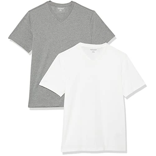 Offerta a tempo: Amazon Essentials T-Shirt da Uomo Slim Fit a Maniche Corte con Scollo a V, Confezione da 2, Grigio Scuro/Bianco, M - 5% da 9.12 € a 8.66 €