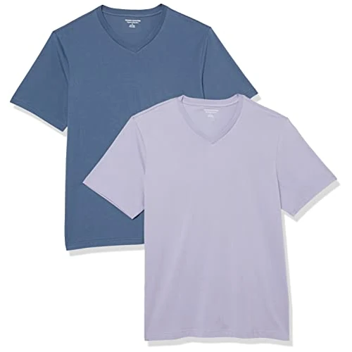 Amazon Essentials T-Shirt da Uomo Regular Fit a Maniche Corte con Scollo a V (Disponibile nelle Taglie Big & Tall), Confezione da 2, Blu Lavato, Lavanda, M