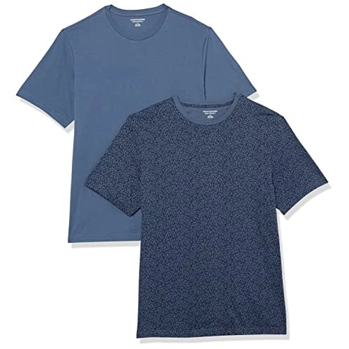 Offerta a tempo: Amazon Essentials T-Shirt Girocollo a Maniche Corte in Cotone, vestibilità Classica Uomo, Pacco da 2, Blu Marino Stampa Floreale/Blu Slavato, L - 45% da 17.49 € a 9.64 €