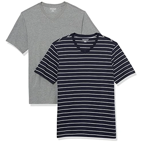 Offerta a tempo: Amazon Essentials T-Shirt da Uomo Slim Fit Manica Corta Scollo a V, Confezione da 2, Grigio mélange/Blu Navy, XXL - 0.00% da 8.09 € a 8.09 €