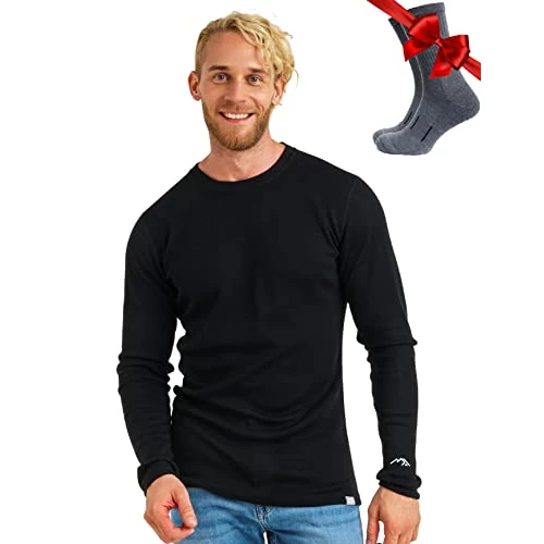 Offerta a tempo: Merino.tech Maglia Termica Lana Merino Uomo - 100% Intimo Termico Lana Merino Uomo Leggero, Medio, Pesante con Calzini (Medium, 320 Black) - 32% da 64.99 € a 44.45 €