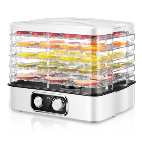 Food Dehydrator, Adjustable Temperature (40-75 °C), Fruit and Vegetable Dehydrator with 5 Adjustable Trays, for Fruits, Meat, Vegetables and Herbs, Recipe