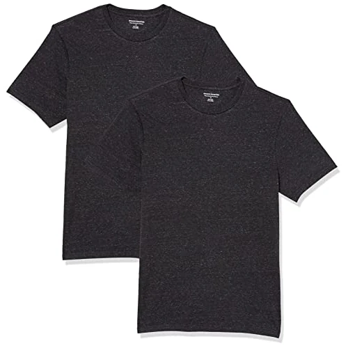 Amazon Essentials Maglietta Girocollo a Maniche Corte dalla vestibilità Aderente Uomo, Pacco da 2, Carbone Puntinato, L