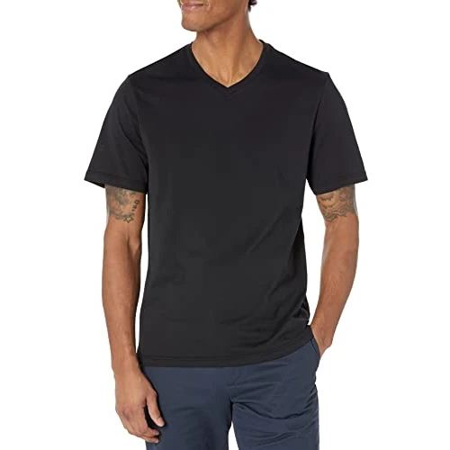 Amazon Essentials T-Shirts Col en v à Manches Courtes Homme, Lot de 2, Noir/Vert Olive, S