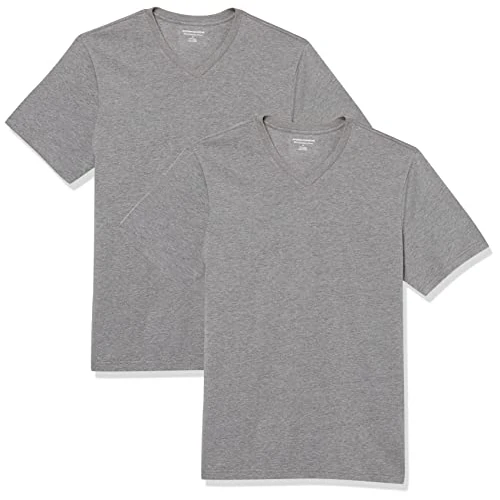 Amazon Essentials T-Shirt da Uomo Slim Fit Manica Corta Scollo a V, Confezione da 2, Grigio mélange, XL