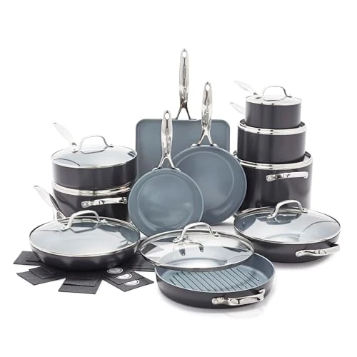 Tijdelijke aanbieding: GreenPan Valencia Pro 22-delige Pannenset, Keramisch Antiaanbak, Grijs | Hard geanodiseerd aluminium, diverse pannen en deksels, geschikt voor inductie, oven tot 315 °C en vaatwasmachinebestendig van 454.01 € naar 454.01 € (0.00% ko