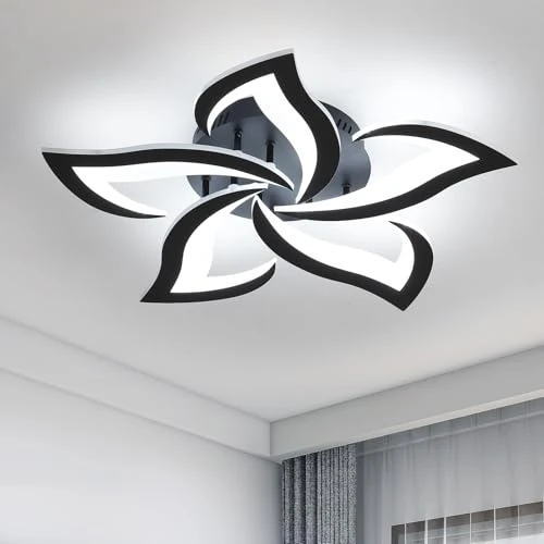 Tijdelijke aanbieding: Riserva Moderne Led Plafondlamp, 60W Creatief Petal Plafondlamp Ontwerp, Koel Wit Licht 6000K Acryl Plafondlamp, voor Woonkamer Slaapkamer Studie (Diameter 60cm, Zwart) van 54.98 € naar 54.98 € (0.00% korting)
