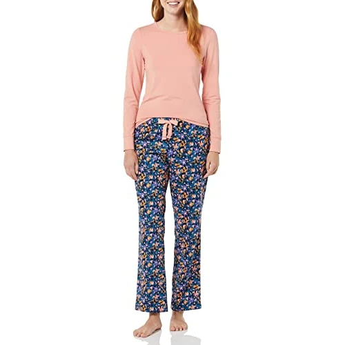 Offerta a tempo: Amazon Essentials Pantaloni Leggeri in Flanella e Maglietta a Maniche Lunghe da Donna, Colore Rosa Salmone, Motivo Floreale, S - 0.00% da 21.90 € a 21.90 €