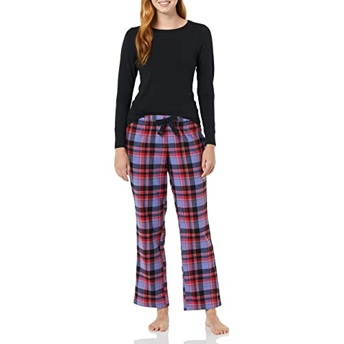 Oferta limitowana: Amazon Essentials Damskie lekkie flanelowe spodnie i koszulka z długim rękawem zestaw do spania (dostępny w dużych rozmiarach), czarny/niebieski mieszany tartan, XXL z 130.00 zł na 130.00 zł (oszczędź 0.00%)