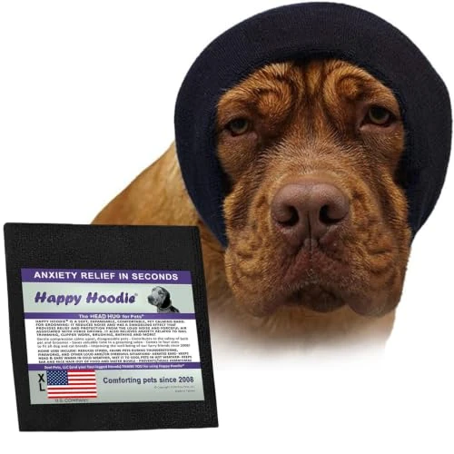Offerta a tempo: Happy Hoodie, Fascia calmante originale per cani e gatti, anti-ansia/protezione dal rumore, toelettatura, tuoni e fuochi d'artificio (XL, nero) - 16% da 26.47 € a 22.22 €