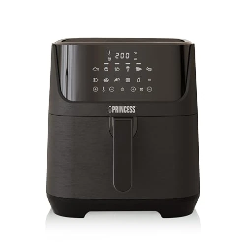 Princess 182061 Freidora sin aceite 6.5 L, super compacta, hasta un 60% menos de consumo de energía, libro con 30 recetas incluido, panel de control táctil digital, 12 programas, libre de BPA y PFOA