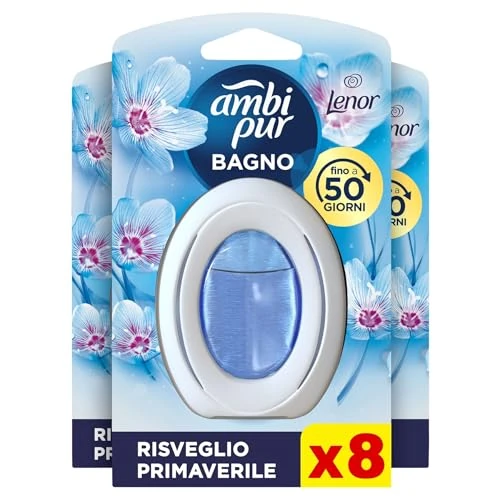 Offerta a tempo: Ambi Pur Bagno, Profumatore Per Ambienti Ad Azione Continua Eliminazione E Prevenzione Degli Odori, Lenor Risveglio Primaverile 8 Pezzi - 17% da 27.84 € a 22.99 €