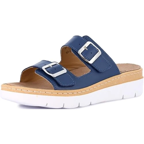 Tijdelijke aanbieding: GRUNLAND-MOLL comfortschoen met dubbele verstelbare gesp, uitneembare Drysoft-lederen binnenzool, gevormde zool en 4 cm sleehak., Jeans, 35 EU van 85.00 € naar 85.00 € (0.00% korting)