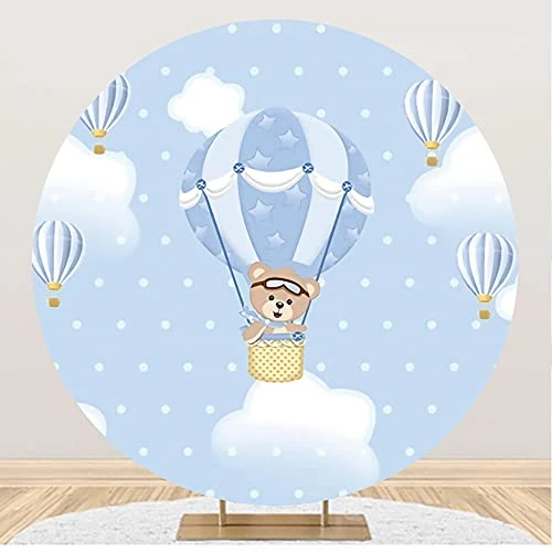 Limited offer: Aoihrraan 200cm Diameter Cartoon Round Backdrop for Photography Blue Hot Air Balloon Teddy Bear White Clouds Sky Background Kids Children Birthday Smash Cake Party Baby Shower Photo Props from 35.99 EUR to 35.99 EUR (save 0%)