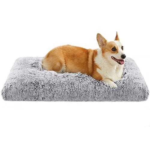 Limited-time offer: Feandrea Large Dog Bed - Fluffy Anti-Anxiety Crate Mattress, Washable Pillow Cushion, Plush Mat with Anti-Slip Bottom, 95 x 60 cm, Grey Ombré from 23.99 GBP to 17.33 GBP (save 28%)