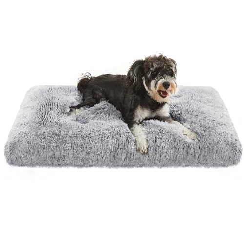Feandrea Dog Bed - Plush Anti Anxiety Crate Mattress, Washable Pillow Cushion, Grey Ombré, 80 x 50 cm