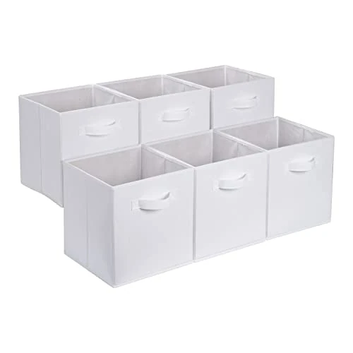 Limited-time offer: Amazon Basics Collapsible Fabric Storage Cube/Organiser with Handles, Pack of 6, Solid White, 33 x 33 x 33 cm from 18.85 £ to 16.01 £ (save 15%)