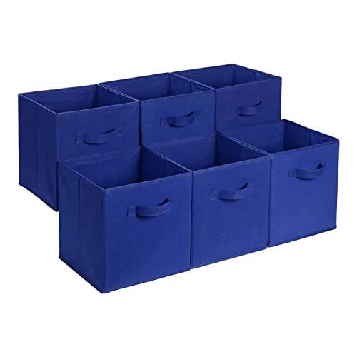 Amazon Basics Cube de rangement pliable en tissu avec poignées, lot de 6, Bleu Marine Uni, 33 x 33 x 33 cm
