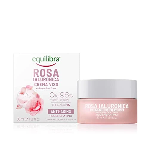 Offerta a tempo: Equilibra Viso, Rosa Ialuronica Crema Viso Anti-aging a Base di Estratto di Rosa Damascena e Acido Ialuronico, Idratante e Levigante, Assorbimento Rapido, Non Unge, 50 ml — 35% da 13,29 € a 8,69 €