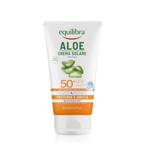 Offerta a tempo: equilibra Solari, Aloe Crema Solare SPF 50+, a Base di Aloe Vera, Vitamina C ed E, Olio di Argan, Olio di Cocco e Burro di Karité, Assicura un'Abbronzatura Sana e Naturale, Water Resistant, 150 ml - 45% da 17.10 € a 9.49 €