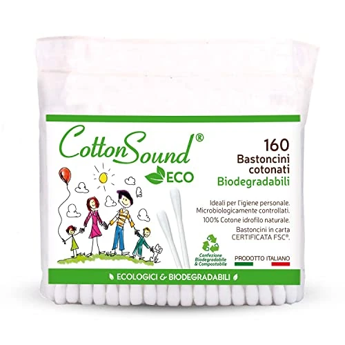 Limitiertes Angebot: COTTON SOUND ECO Baumwollstäbchen, 1 Packung x 160 Stück, umweltfreundliche und biologisch abbaubare Baumwolle, 100% reine hydrophile Baumwolle, kompostierbar, hergestellt in Italien von 2.86 EUR auf 2.86 EUR (Spare 0%)