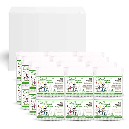 COTTON SOUND ECO Patyczki Bawełniane Koperta 24 opakowania x 160 Sztuk, Ekologiczne i Biodegradowalne Patyczki, 100% czystej bawełny hydrofilowej, Compostable Koperty, Made in Italy