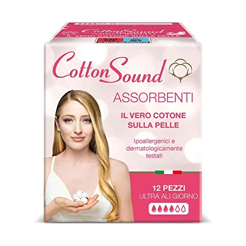 Oferta ograniczona: COTTON SOUND Ultra ali Day Absorbenty z bawełną 12 sztuk, 100% hydrofilowa, hipoalergiczne, dermatologicznie testowane superchłonne, technologia wielowarstwowa, Made in Italy z 24.23 EUR na 24.23 EUR (znizka 0%)