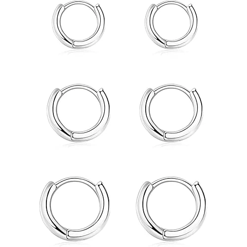 Offerta a tempo: 3 Paia Orecchini Cerchio Argento 925 per Donna, Orecchini Cerchio Piccoli Set Orecchini Donna Argento Orecchini Bambina Anallergici 6mm, 8mm, 10mm - 32% da 17.99 € a 12.18 €