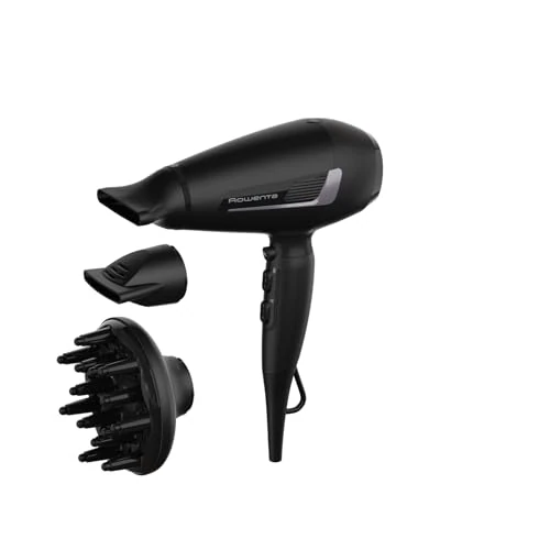 Rowenta Pro Expert Hair Dryer, Pro AC Motor 2100W, Quick Dry, Tourmaline Coating for Radiant Shine, Easy to Use, Cool Level, Accessories Included, Black, CV8825F0