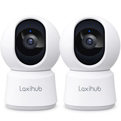 LAXIHUB 5MP Cámara Vigilancia WiFi Interior, Cámara para Perros Pan Tilt con Aplicación 2,4/5GHz, Cámara para Mascotas con Vista de 355° de Audio Bidireccional, IP Cámara Compatible con Alexa(2PC)