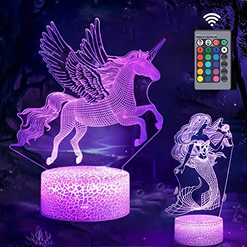 Offre limitee: Veilleuse 3D licorne sirène 16 couleurs 2 modes d'arrêt automatique avec Smart Touch et télécommande pour chambre de fille, jouets d'anniversaire de 15.99 EUR a 15.99 EUR (economie 0%)