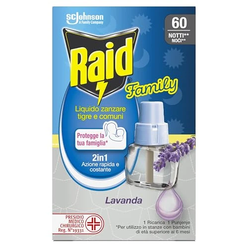 Offerta a tempo: Raid Family Liquido Elettrico Antizanzare Comuni e Tigre Ricarica, Fragranza alla Lavanda, 1 Confezione da 36ml, 60 Notti - 40% da 5.79 € a 3.49 €