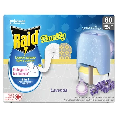 Offerta a tempo: Raid Family Liquido Antizanzare Comuni e Tigre, Fragranza alla Lavanda, 1 Confezione da 1 Diffusore e 1 Ricarica da 36ml, 60 Notti — 43% da 6,99 € a 4,00 €