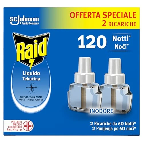 Offerta a tempo: Raid Liquido Elettrico Antizanzare Doppia Ricarica, Inodore — 21% da 9,99 € a 7,88 €