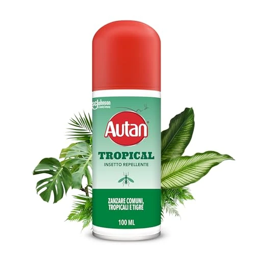 Offerta a tempo: Autan Tropical Spray Secco, Spray Antizanzare Forte, Repellente Zanzare Azione Protettiva Duratura, Fino a 8h protezione, per viaggi in Luoghi Tropicali, Efficace per Virus West Nile, 1 Conf da 100ml - 46% da 11.10 € a 5.99 €