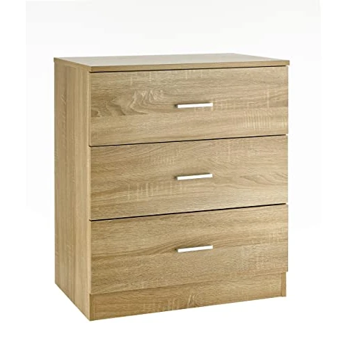 Baroni Home Chest of Drawers, Engineered Wood, Oak, 3 Cassetti