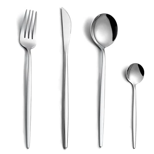 Offerta a tempo: Set posate, Pleafind set di posate per 6 persone, 24 pezzi posate in argento, posate acciaio inox con coltello, forchetta, cucchiaio, lavabili in lavastoviglie＆lucidate a specchio - 25% da 23.99 € a 18.04 €