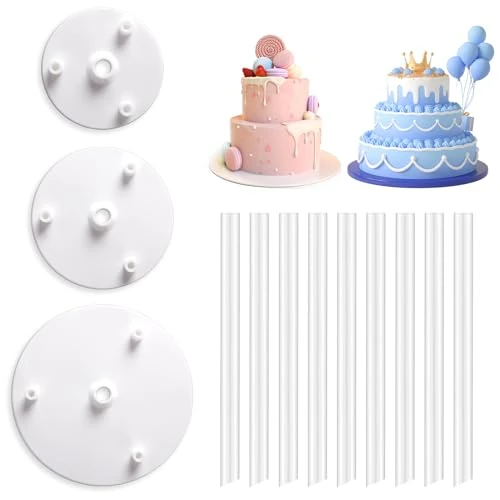 Limited offer: Vicloon Cake Dowel Rods Set, 9 Pcs Plastic Cake Support Rods, White Cake Stand Sticks with 3PCS Cake Boards, Reusable Cake Stand Sticks for Tiered Cake Construction Supporting from 6.91 EUR to 6.91 EUR (save 0%)