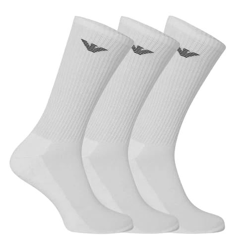 Emporio Armani Underwear 3-Pack Medium Socks Sporty Terrycloth, Pack de 3 calcetines medianos de los hombres, White, TU