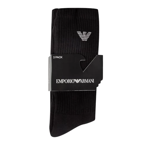 Emporio Armani Sporty Terrycloth Medium Socks voor heren, verpakking van 3 stuks, medium sokken, Zwart, Eén maat